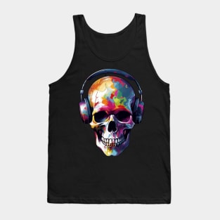 Street Art Skull Headphones Skull Rainbow Colorful Skull Art Tank Top